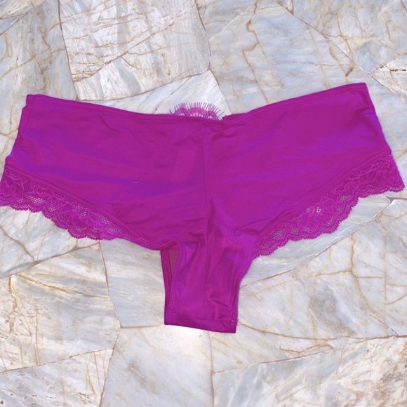 New VERY SEXY Micro Lace Inset Cheeky Bikini Satin Silky Pink Panty XS - Picture 7 of 9